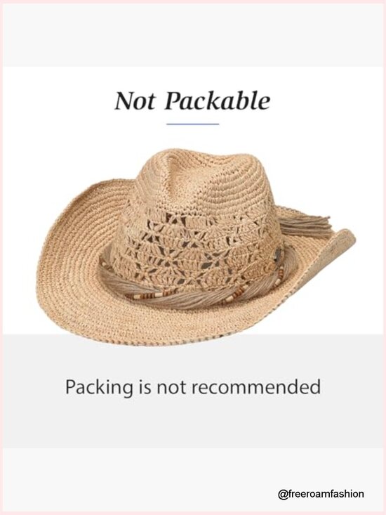Natural Straw Cowboy Hat with Wide Brim, Adjustable, Shapeable Western Hat